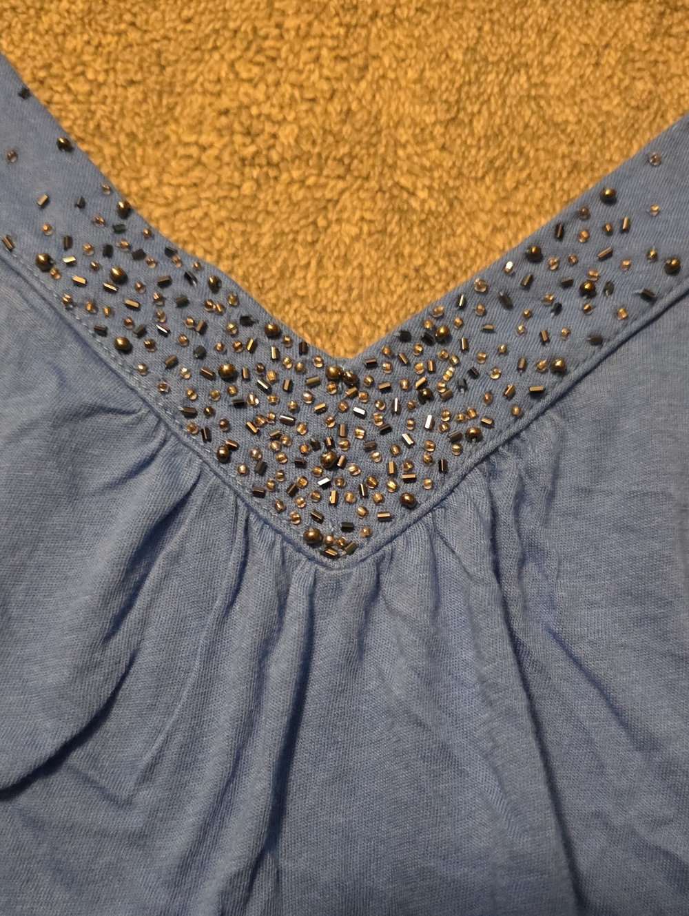 New York & Company Blue Beaded V-Neck Camisole